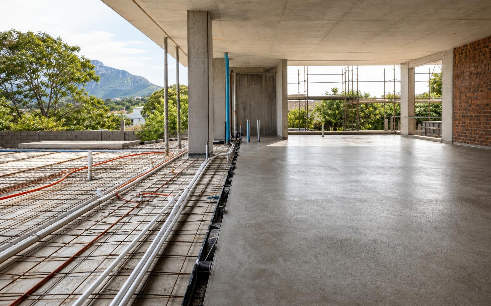 Concrete Surface Beds and Floor Slabs: Layers, Services and Pour-Day Checklist— Illustrative diagram