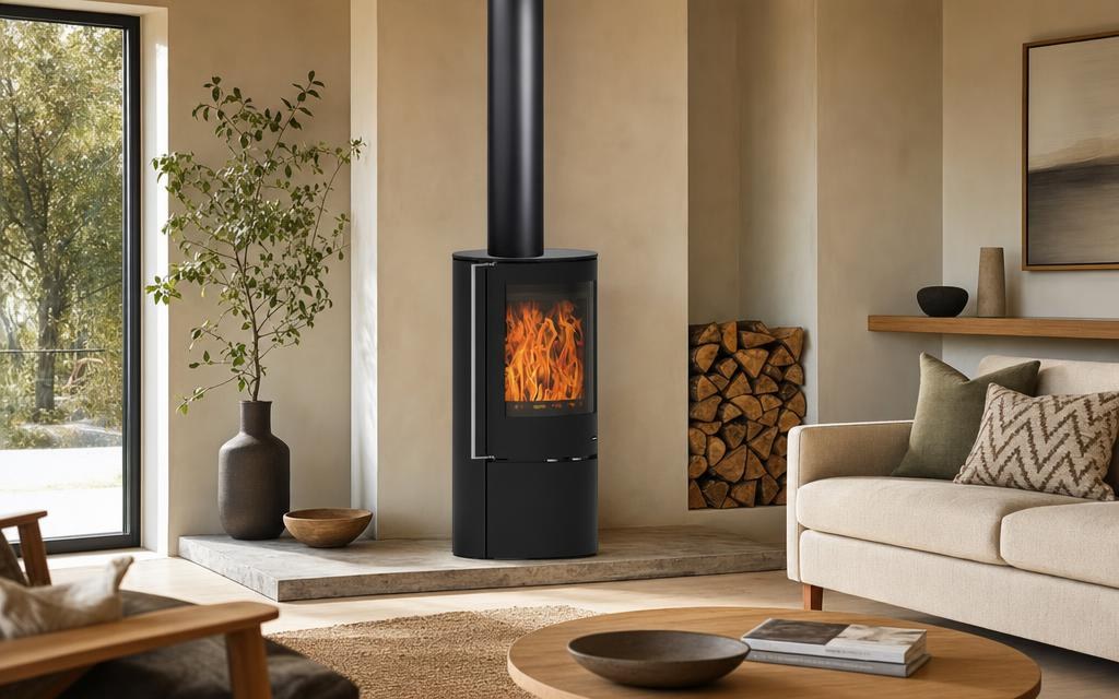 The Blaze Freestanding with Logbox— Illustrative diagram