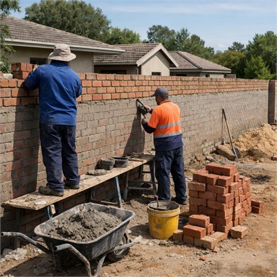 Brick masonry boundary-wall construction labour allowance (per linear metre, standard 2m height)