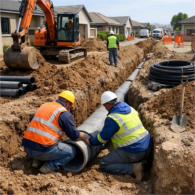 Civil excavation and pipe laying utility contractor team hours