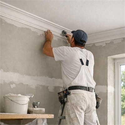 Ceiling finisher — gypsum cove cornice installation