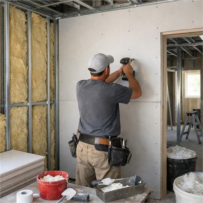 Drywall installer — steel framing, board fixing, jointing and acoustic infill labour