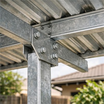 Galvanised light-gauge steel carport frame, purlins and connection set