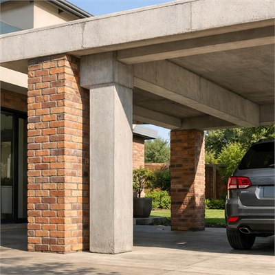 Masonry piers and reinforced-concrete carport support frame allowance