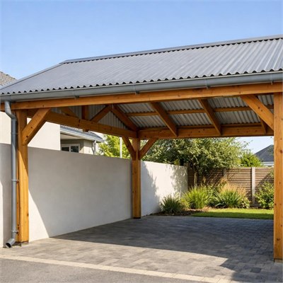 Pre-painted IBR carport roof sheeting, flashings, gutter and fixings