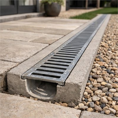 Precast concrete slotted trench drain channel 150mm, incl. grate