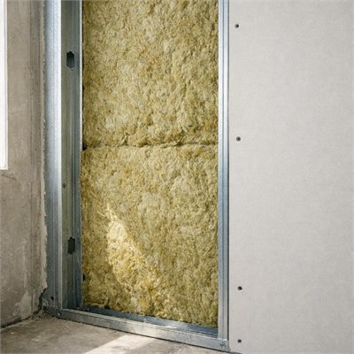 50mm acoustic mineral-wool infill to drywall partition cavity