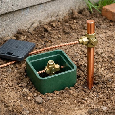 Bare copper earth wire, copper-clad earthing spike & inspection pit kit