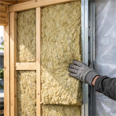 Mineral wool cavity batts, R-value 1.9 minimum (lightweight timber/steel frame wall infill)