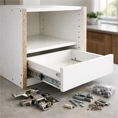 Standard melamine kitchen cabinet carcass and hardware pack