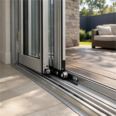 4m aluminium stacking door with glazing, tracks, rollers and ordinary installation accessories