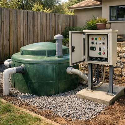 Domestic package sewage treatment plant with control panel