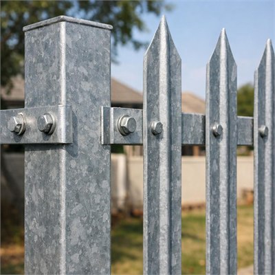 Galvanized palisade fence panels, posts and ordinary fixings