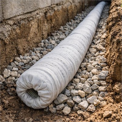 110mm perforated subsoil drain pipe, geotextile-wrapped