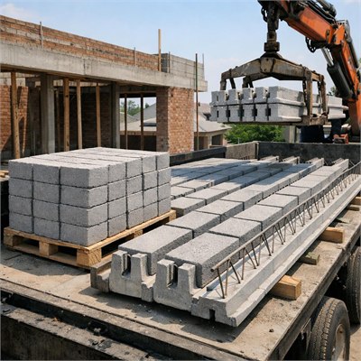 Precast beam and lintel infill block system delivery