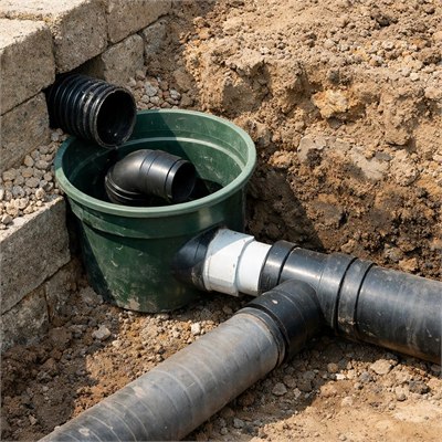 Retaining collector-drain connection to nearby stormwater line, junction and ordinary pipework allowance