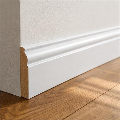 MDF skirting board 14x70mm moulded profile, primed