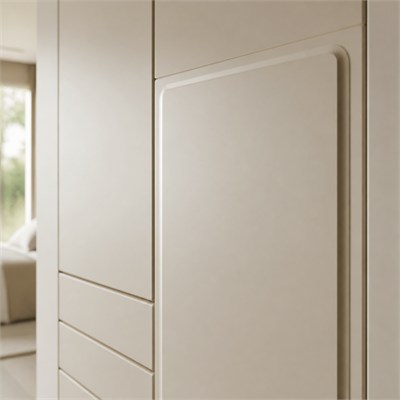 Wrapped MDF built-in wardrobe carcass, doors and edge detail (per lin m)