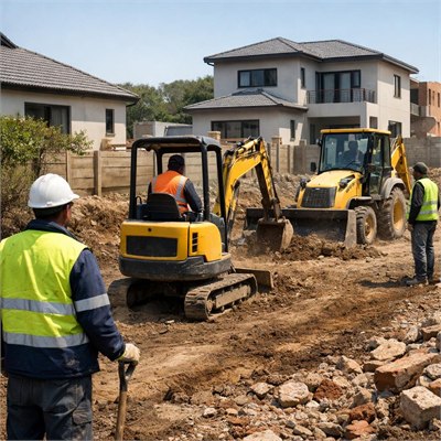 TLB / small excavator hire - site clearance & rough grading