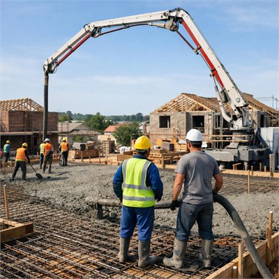 Concrete boom/line pump establishment - large pour (over 30 m3)