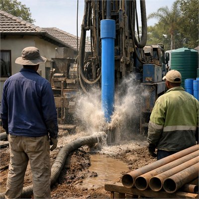 Borehole drilling including 180mm PVC casing and air-flush development