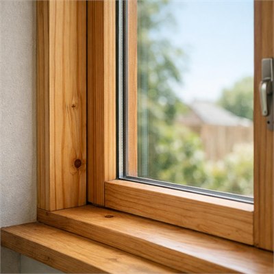 Standard timber window framing and clear glazing